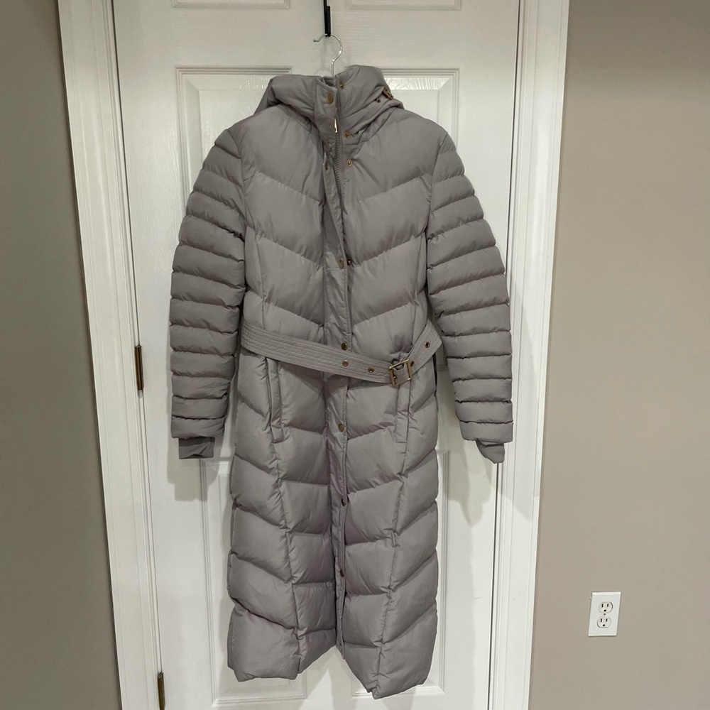 Long Hooded Puffer Jacket Grey - M